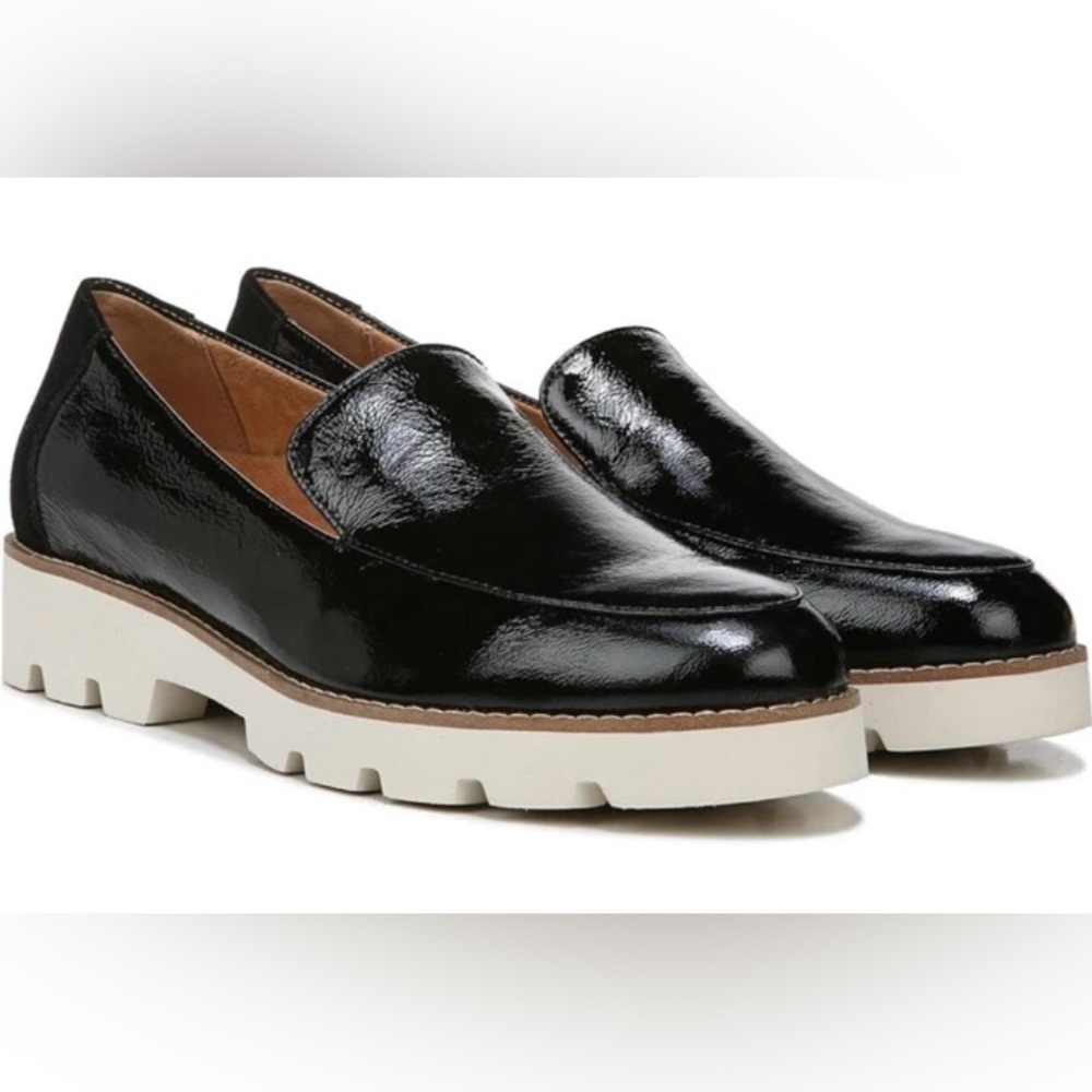 Vionic Kensley Black Crinkle Patent Leather Loafer Womens 8